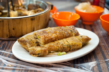 Fried spring roll served at a Hong Kong dai pai dong