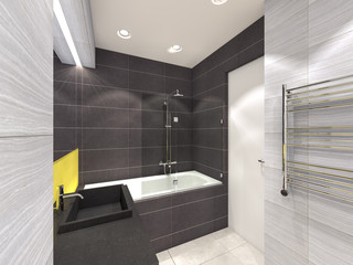 yellow, gray and brown bathroom 3d
