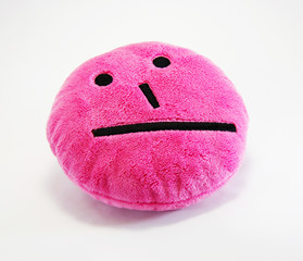 Pink terry doubter smiley on a white background.