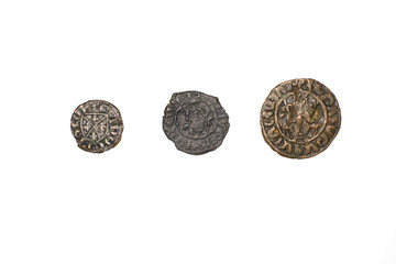 Ancient Armenian bronze coins on white background