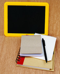 blackboard and notebook