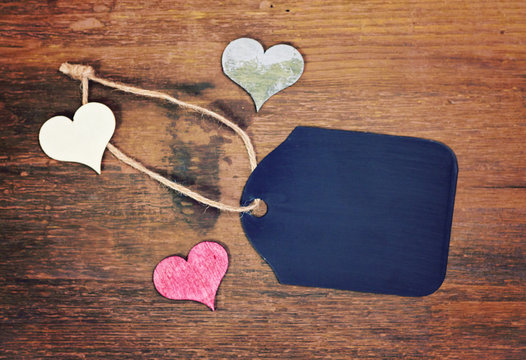 lovely greeting card with timber hearts