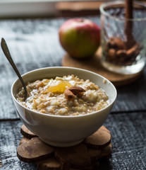 oatmeal with milk and honey and nuts, breakfast, healthy food, i