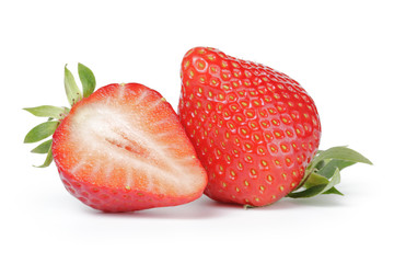 Beautiful fresh strawberries digitally cleaned isolated on white