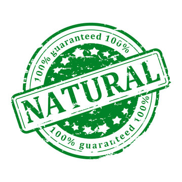 Damaged round green stamp with the words - natural - vector