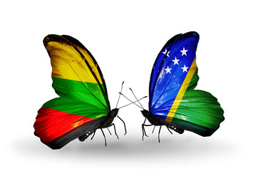 Two butterflies with flags Lithuania and Solomon Islands