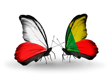 Two butterflies with flags Poland and Benin