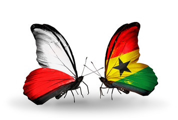 Two butterflies with flags Poland and Ghana
