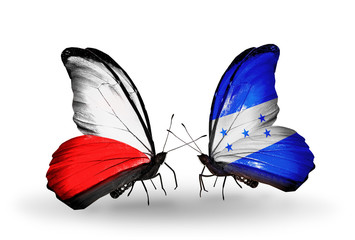 Two butterflies with flags Poland and Honduras