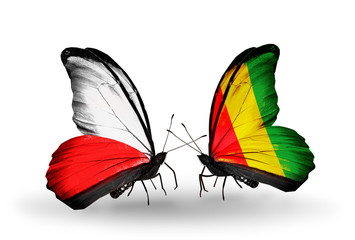 Two butterflies with flags Poland and Guinea