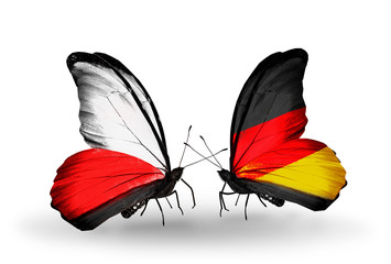 Two butterflies with flags Poland and Germany