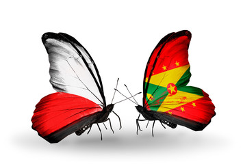 Two butterflies with flags Poland and Grenada