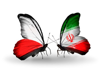 Two butterflies with flags Poland and Iran