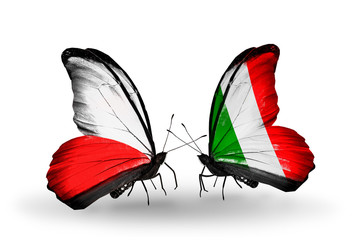 Two butterflies with flags Poland and  Italy