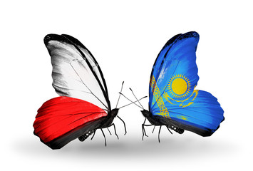 Two butterflies with flags Poland and Kazakhstan