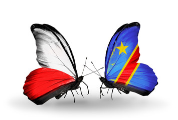 Two butterflies with flags Poland and Kongo