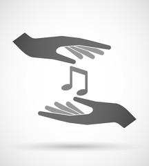 Hands protecting or giving a note music
