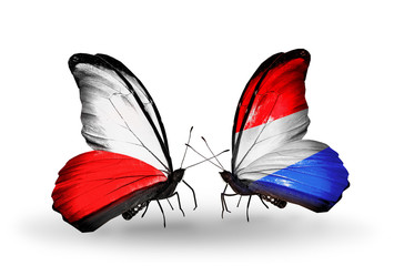 Two butterflies with flags Poland and Luxembourg