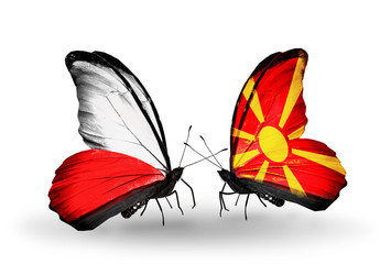 Two butterflies with flags Poland and Macedonia