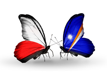Two butterflies with flags Poland and Marshall islands