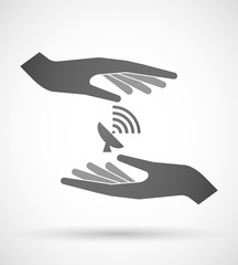 Obraz premium Hands protecting or giving an antenna