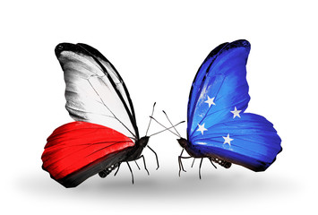 Two butterflies with flags Poland and Micronesia