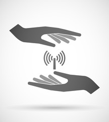 Hands protecting or giving an antenna