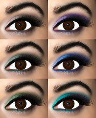 Naklejka premium Brown eye makeup in eyeshadows that enhance the brown iris