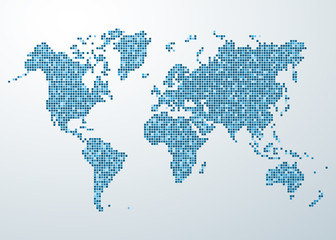 Fototapeta na wymiar World map of rounded corner square blue varicolored
