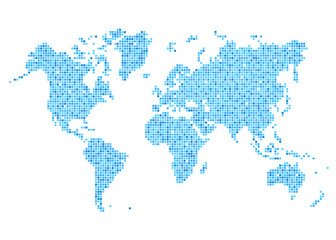 World map of rounded corner square blue