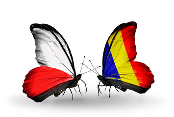 Two butterflies with flags Poland and Chad, Romania