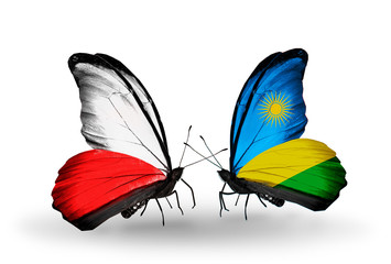 Two butterflies with flags Poland and Rwanda