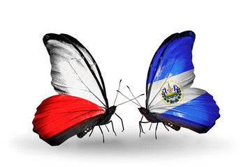 Two butterflies with flags Poland and Salvador
