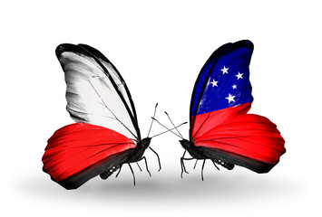 Two butterflies with flags Poland and Samoa