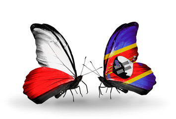 Two butterflies with flags Poland and Swaziland