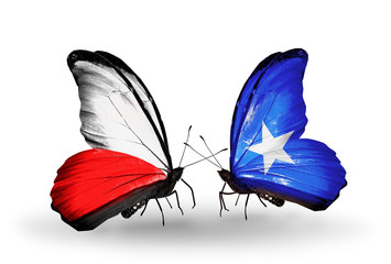 Two butterflies with flags Poland and Somalia