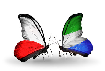 Two butterflies with flags Poland and Sierra Leone
