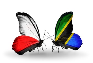 Two butterflies with flags Poland and Tanzania