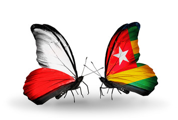 Two butterflies with flags Poland and Togo