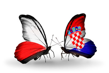 Two butterflies with flags Poland and Croatia