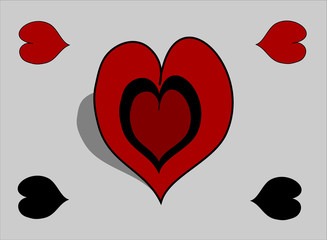 Hearts cards with a heart in the middle on a gray background