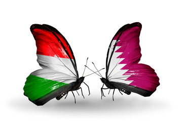 Two butterflies with flags Hungary and Qatar