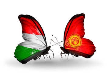 Two butterflies with flags Hungary and Kirghiz