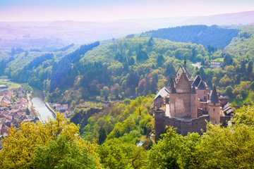 Vianden castle and valley in Luxembourg - obrazy, fototapety, plakaty