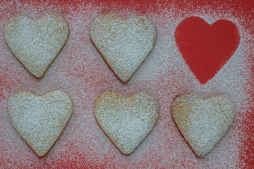 Heart shaped cookies with sugar powder for valentine's day. shal