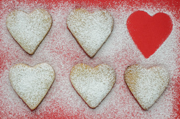 Heart shaped cookies with sugar powder for valentine's day. shal