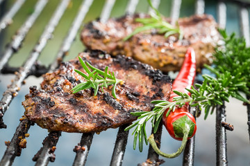 Grilled steak with chilli and rosemary