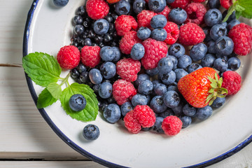 Closeup of fresh berry, strawberry and raspberry