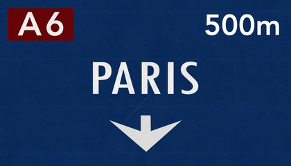 Fototapeta premium Paris France Highway Road Sign