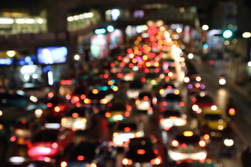 blurred image of trafficat night in thailand